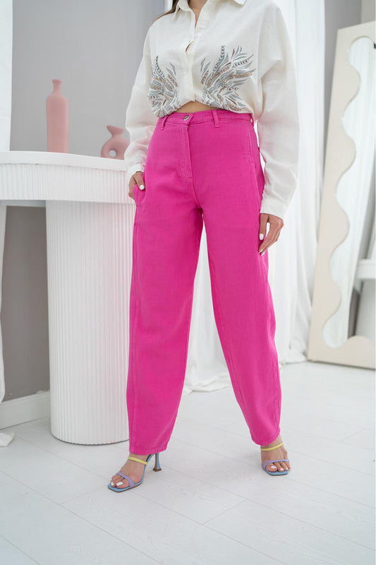 High Waist Trousers - Pink