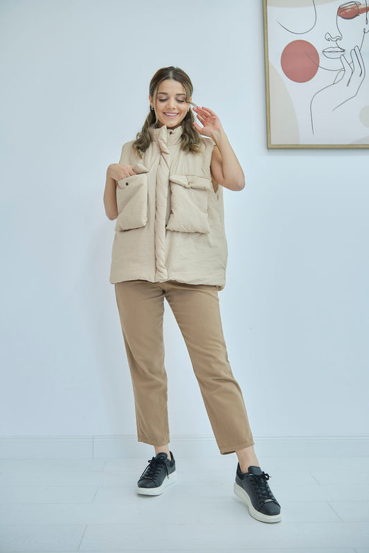 Inflatable Vest with Pockets - Beige