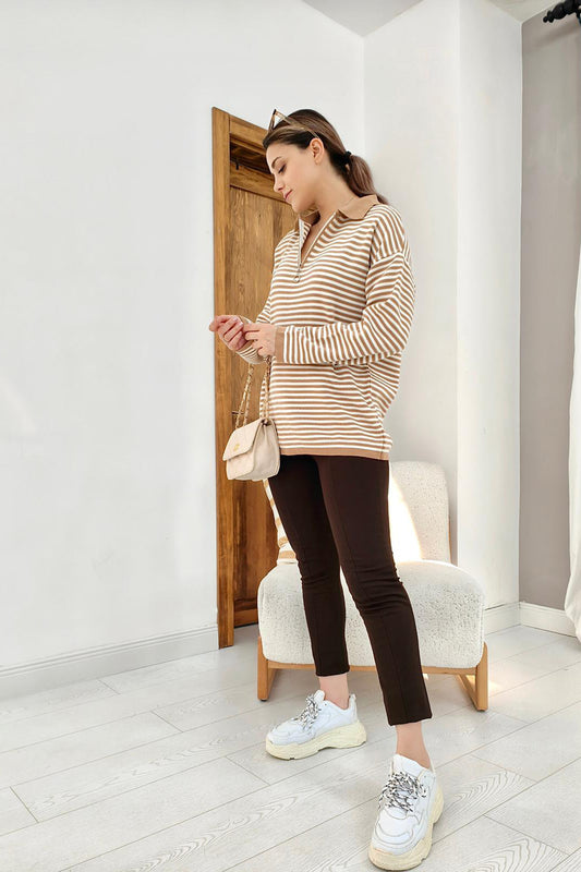 Striped Knitwear Sweater - Brown