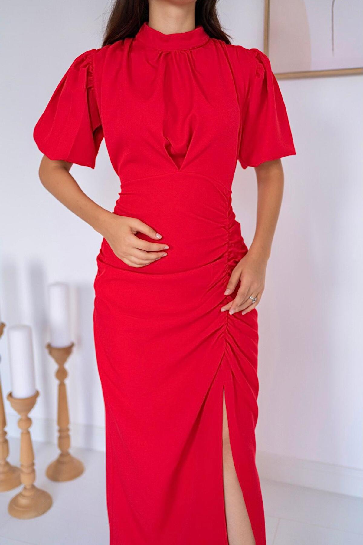 Rock-Schlitzkleid - Rot