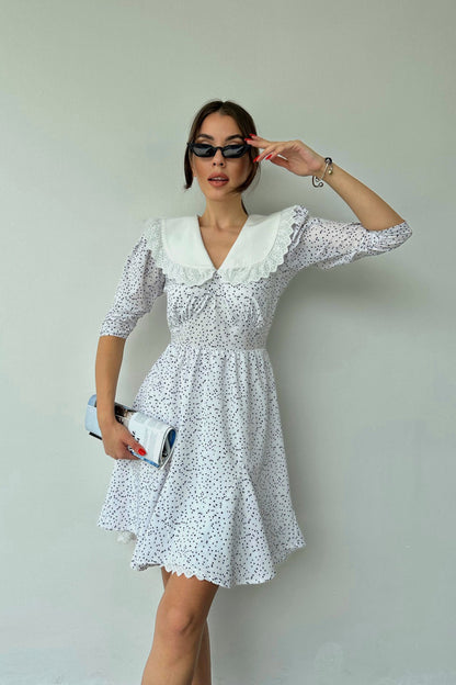 Polka Dot Collar Dress - White