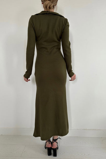 Plissiertes Strickkleid – Khaki