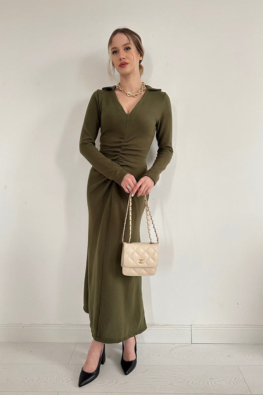 Plissiertes Strickkleid – Khaki