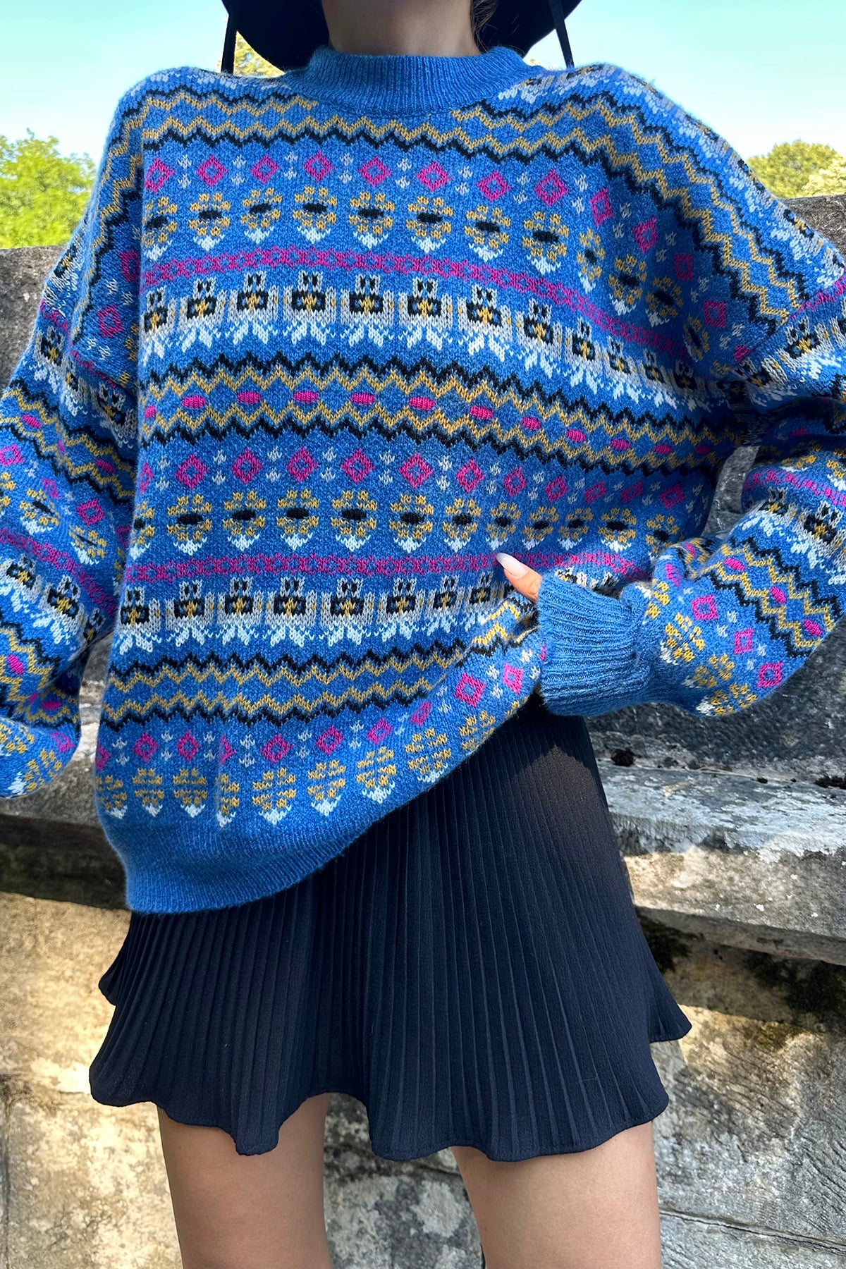 Gemusterter Strickpullover – Blau