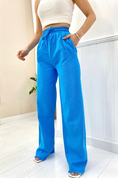 Elastic Gabardine Trousers - Blue