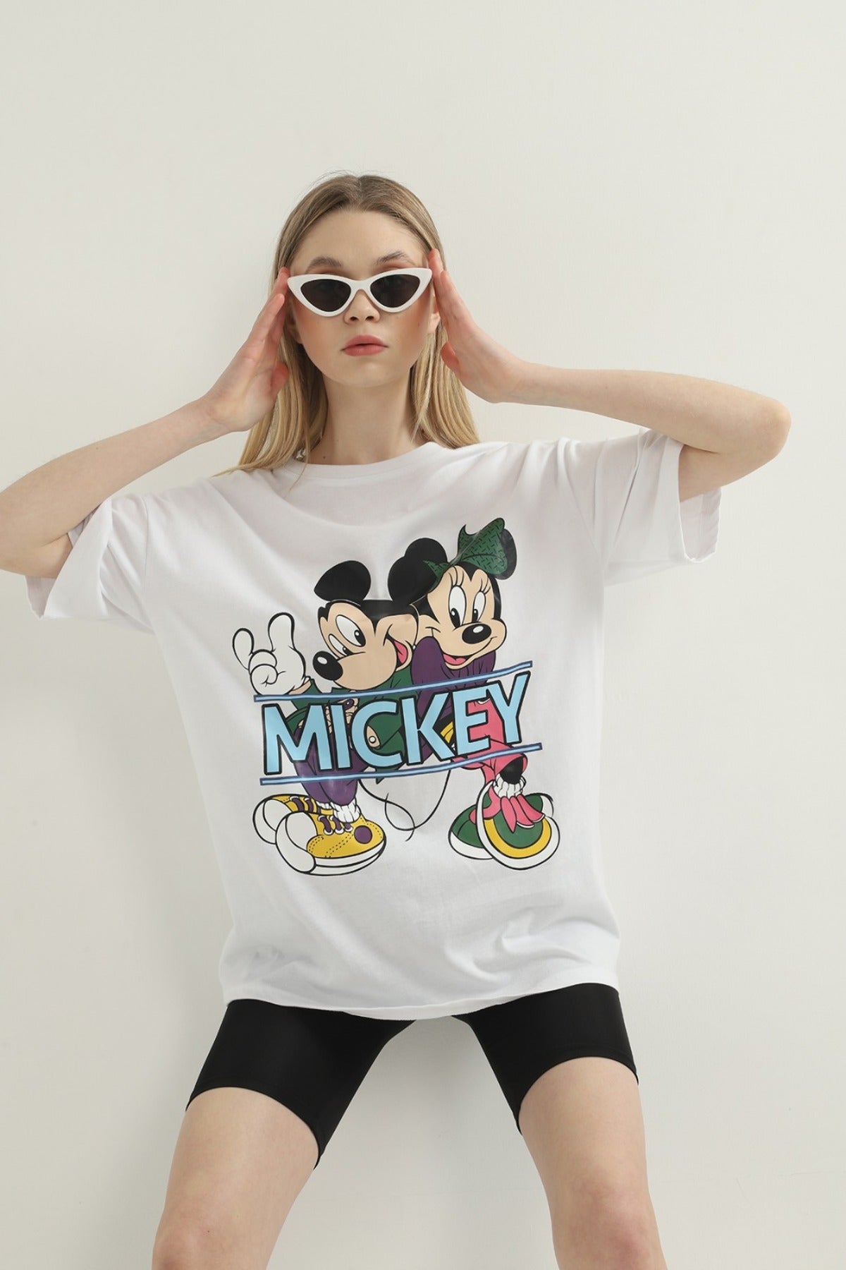 T-Shirt mit Mickey-Mouse-Aufdruck – Weiß