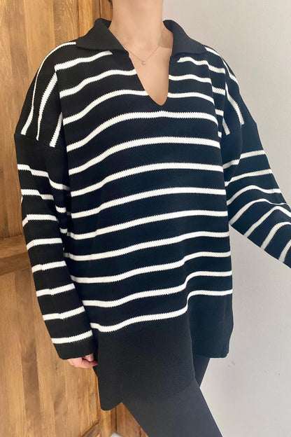 Striped Knitwear Sweater - Black