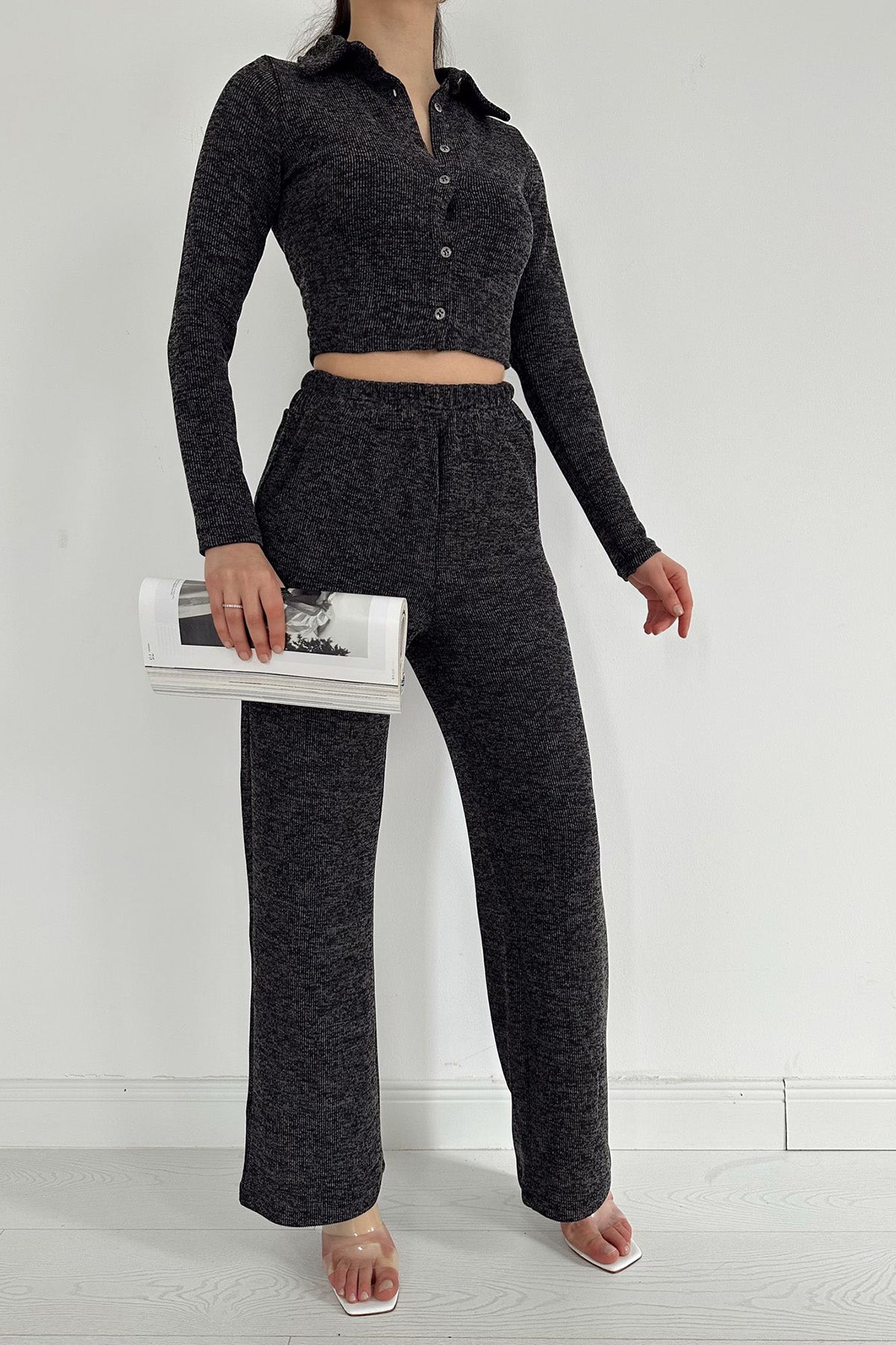 Shirt and Pants Tracksuit Set - Black