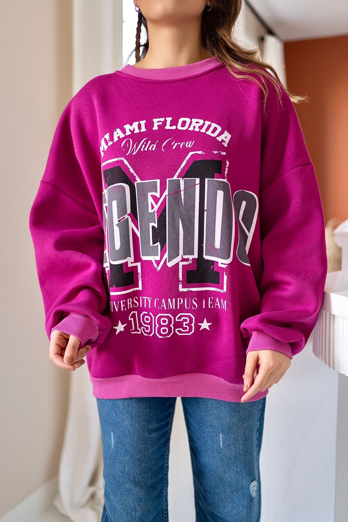 Sweatshirt mit Buchstabendruck - Fuchsia