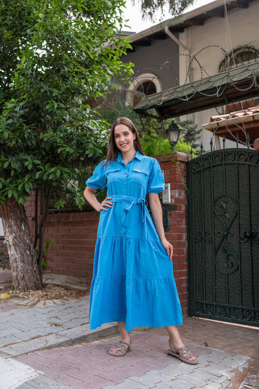 Kleid mit Gürtel – Blau