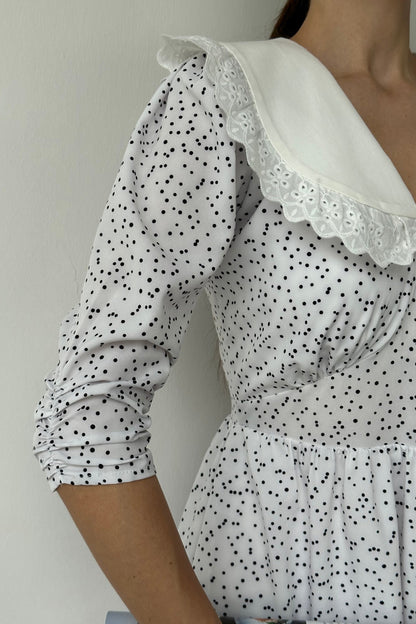 Polka Dot Collar Dress - White