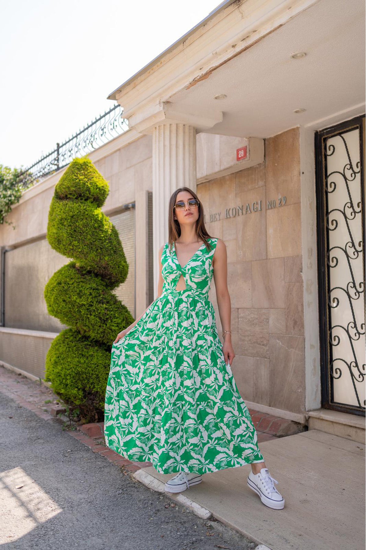 Tie Front Summer Dress - Green