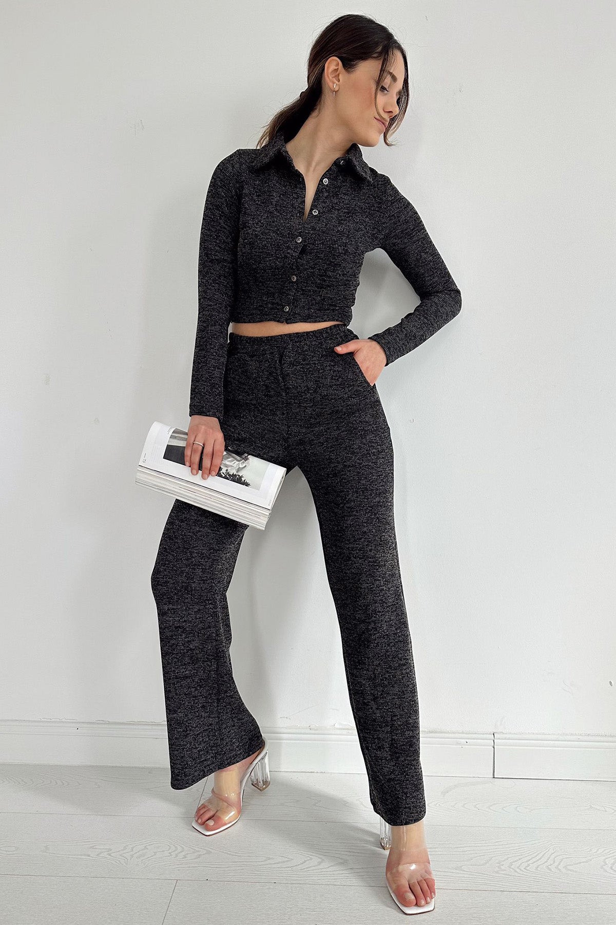 Shirt and Pants Tracksuit Set - Black