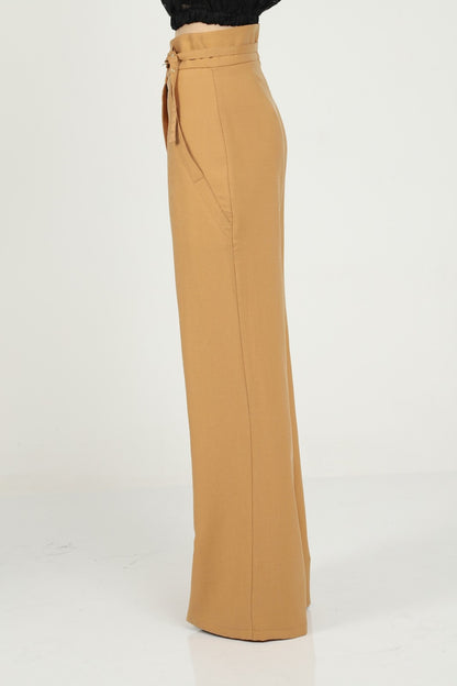 High Waist Palazzo Pants - Tan