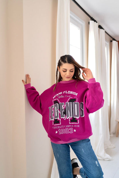 Sweatshirt mit Buchstabendruck - Fuchsia