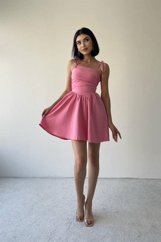 Minikleid mit Schulterbindung – Rosa