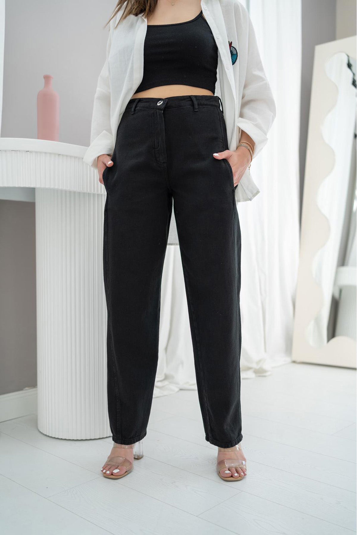 Hose mit hoher Taille – Schwarz