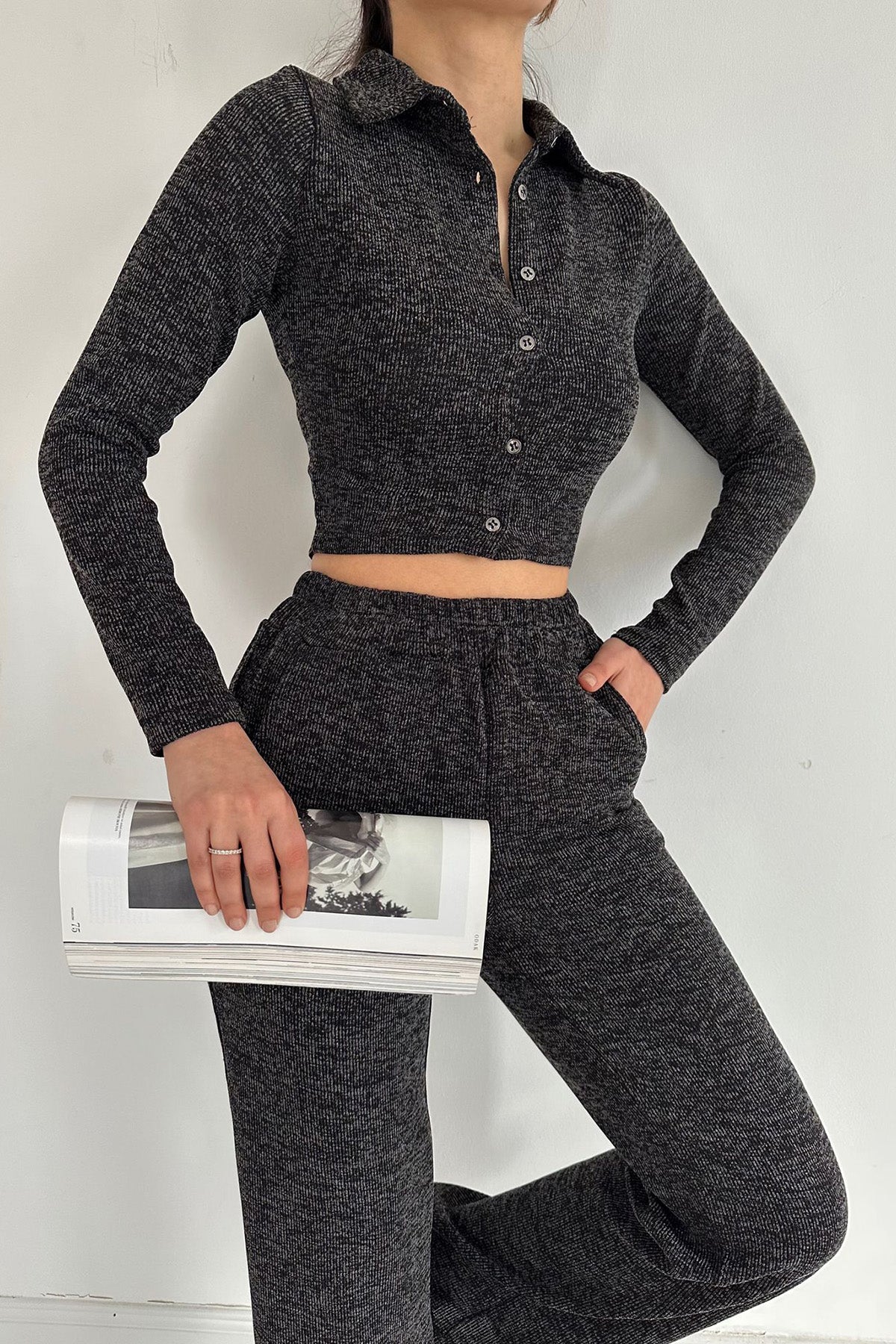 Shirt and Pants Tracksuit Set - Black