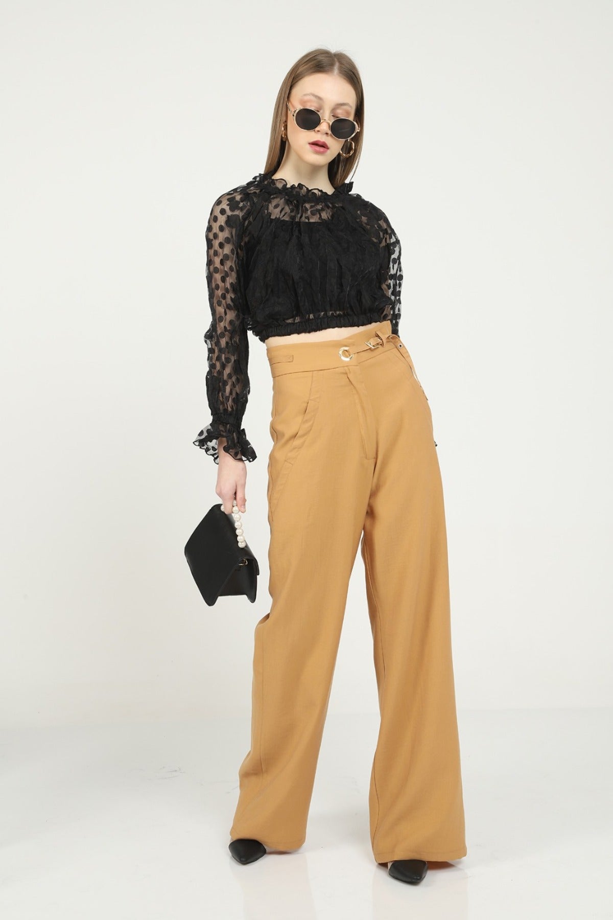 High Waist Palazzo Pants - Tan