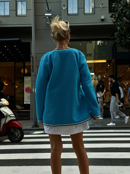 Striped Curly Cardigan - Blue