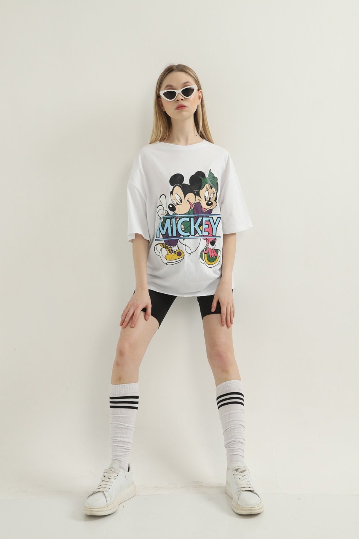 T-Shirt mit Mickey-Mouse-Aufdruck – Weiß