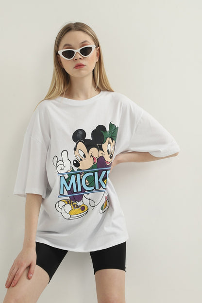 T-Shirt mit Mickey-Mouse-Aufdruck – Weiß