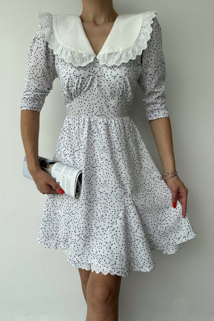 Polka Dot Collar Dress - White