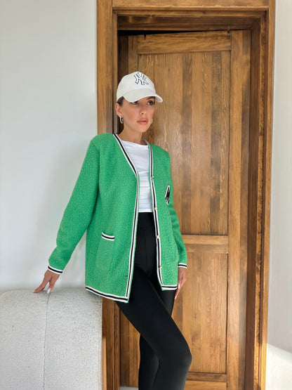 Striped Curly Cardigan - Green