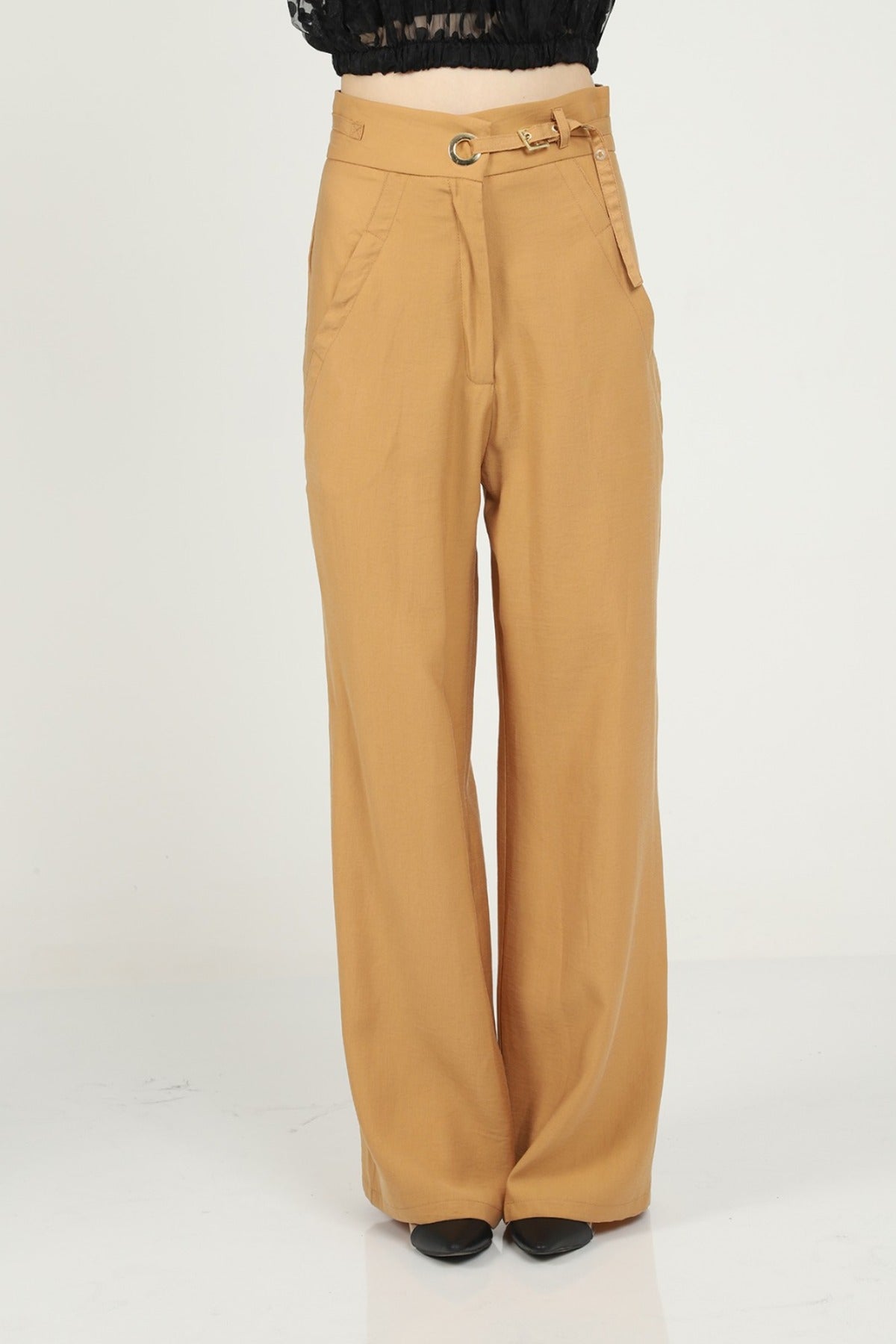 High Waist Palazzo Pants - Tan